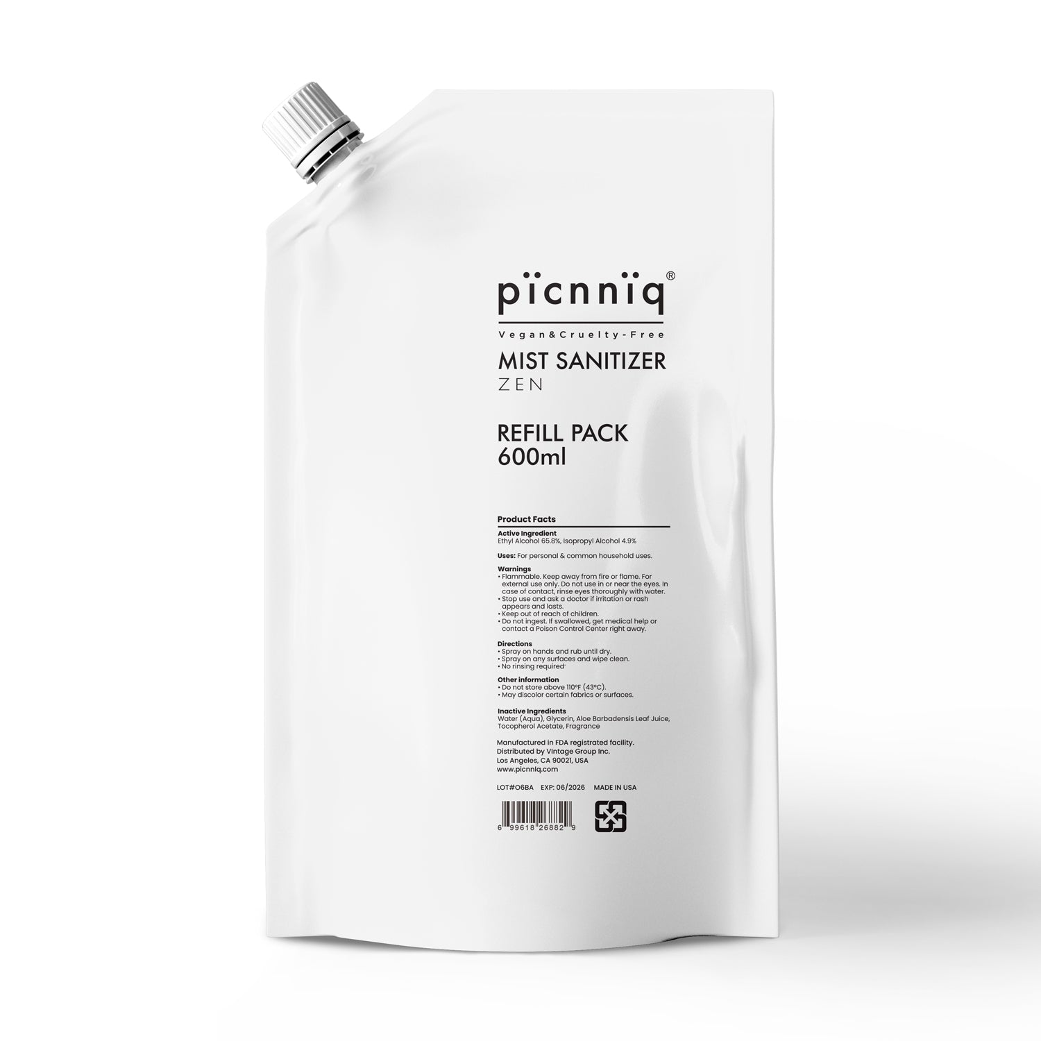 全素蘆薈潤膚免洗手潔净噴霧【補充包】 -  600ml
